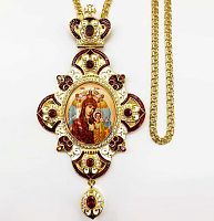 2.7.0496лп-2/1лп Панагия латунная в позолоте со вставками, эмалью и цепью
