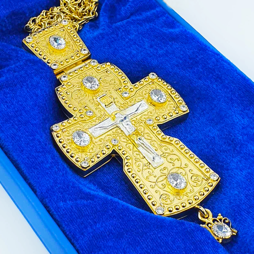 2.10.0058лп/1лп Крест наперсный латунный в позолоте с цепью фото 9