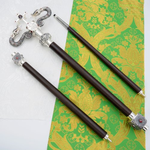 2.7.2478лнр Жезл латунный с натуральными камнями в серебрении фото 4