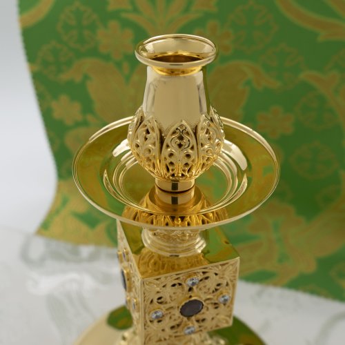 2.7.0695лп Подсвечник латунный со вставками в позолоте фото 2