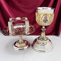 2.7.1090клфр-18-К/3 Евхаристический набор комбинированный с чашей 1,0 л в фрагментарной позолоте с патинированием на 3 предмета