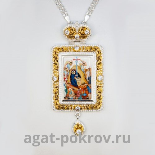 2.7.1079лф-2/1л Панагия латунная с фрагментарной позолотой и цепью 2.7.1079лф-2/1л Панагия латунная с фрагментарной позолотой и цепью