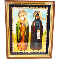 2.14.0177лп-0139 Икона настенная - святые праведные Иоанн Кормянский и Манефа Гомельская