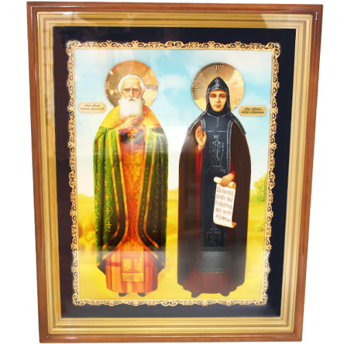 2.14.0177лп-0139 Икона настенная - святые праведные Иоанн Кормянский и Манефа Гомельская