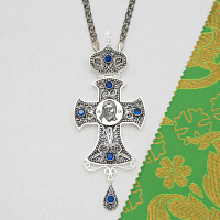 2.10.0635лр/1лр Крест наперсный латунный с синими камнями в серебрении