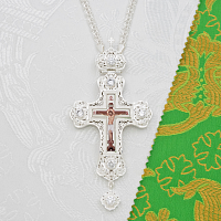 2.10.0531л-2/1л Крест наперсный латунный с белыми камнями в серебрении