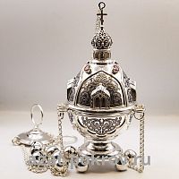 2.7.2123лр Кадило латунное с красными камнями и патинированием в серебрении