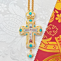 2.10.0401лп-2/1лп Крест наперсный латунный с голубыми камнями в позолоте