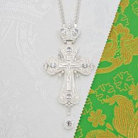 2.10.0556л/1л Крест наперсный латунный с белыми камнями в серебрении