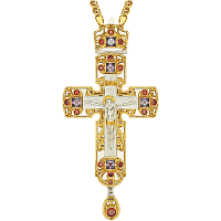 2.10.0152лф/1лп Крест латунный со вставками и фрагментальной позолотой с цепью