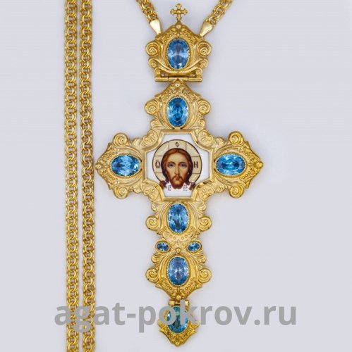 2.10.0387лп-2/1лп Крест латунный в позолоте с деколем и цепью