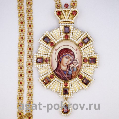 2.7.1579лп-2/65лп Панагия Казанская латунная с красным камнем 2.7.1579лп-2/65лп Панагия Казанская латунная с красным камнем