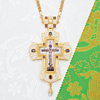 2.10.0354лп-2/1лп Крест наперсный латунный с красными камнями в позолоте