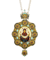 2.7.0987лф-2/1л Панагия латунная с фраг. позолотой и цепью