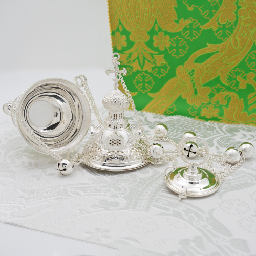 2.7.1587л Кадило латунное с красными камнями в серебрении фото 8 2.7.1587л Кадило латунное с красными камнями в серебрении фото 8