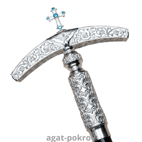 2.7.1582л Жезл латунный с голубыми камнями в серебрении