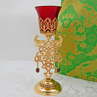 2.7.2871лп-М Лампада напрестольная латунная с красными камнями и эмалью в позолоте