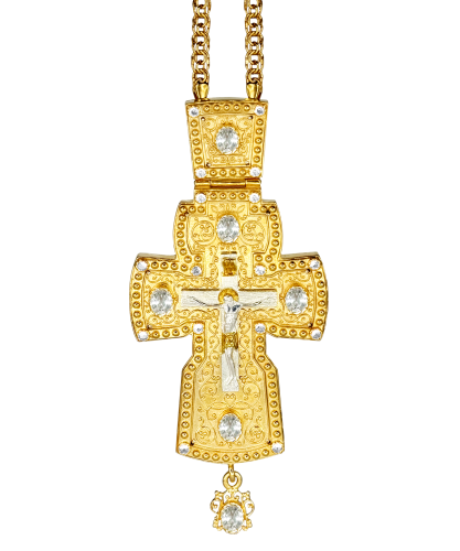 2.10.0058лп/1лп Крест наперсный латунный в позолоте с цепью фото 7