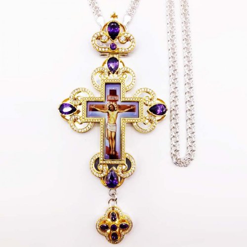 2.10.0290лф-2/1л Крест латунный с фрагментальной позолотой и цепью