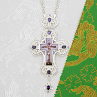 2.10.0410л-2/1л Крест наперсный латунный с фиолетовыми камнями в серебрении