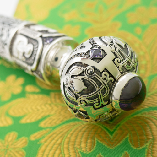 2.7.2016лр Посох латунный с фиолетовыми камнями в серебрении фото 9 2.7.2016лр Посох латунный с фиолетовыми камнями в серебрении фото 9