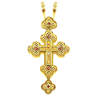 2.10.0071лп-2/52лп Крест наперсный латунный в позолоте, со вставками и цепью