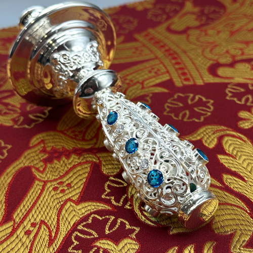 2.7.0742л Подсвечник ручной латунный со вставками фото 2 2.7.0742л Подсвечник ручной латунный со вставками фото 2