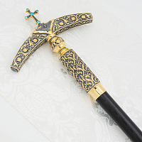 2.7.1582лпр Жезл латунный с голубыми камнями и патинированием в позолоте