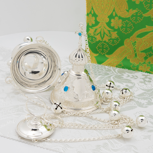 2.7.2618л Кадило латунное с голубыми камнями в серебрении фото 8 2.7.2618л Кадило латунное с голубыми камнями в серебрении фото 8