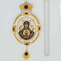 2.7.0986лф-2/1л Панагия латунная с фрагментарной позолотой, принтом и цепью арт.2.7.0201л