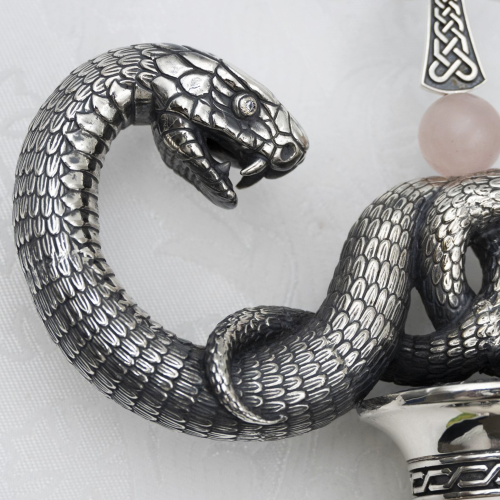 2.7.2443лнрч Жезл латунный в серебрении с натуральными камнями фото 2