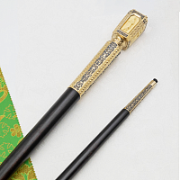 2.7.2189лнпр-11 Посох латунный в позолоте с натуральными камнями (Кварц-гранат)