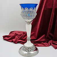 2.7.1252лч Лампада напрестольная латунная с голубыми камнями и акрилом в серебрении