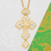 2.10.0071лп/1лп Крест наперсный латунный с голубыми камнями в позолоте