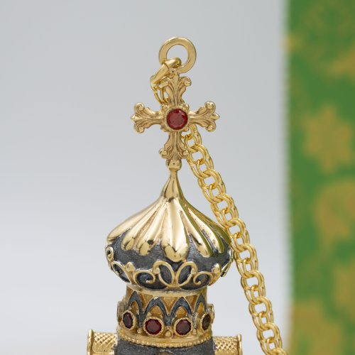 2.7.1163лпр Кадило латунное с красными камнями в позолоте фото 7