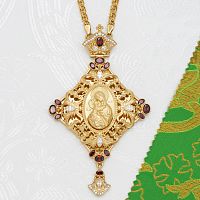 2.7.0845лф/1лп Панагия латунная с красными камнями в позолоте