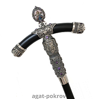 2.7.0592лр Жезл латунный с фиолетовыми камнями и патинированием в серебрении