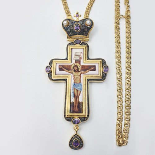 2.10.0289лпр-2/1лп Крест латунный в позолоте с цепью