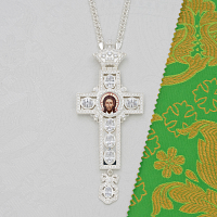 2.10.0526л-2/1л Крест наперсный латунный с белыми камнями в серебрении