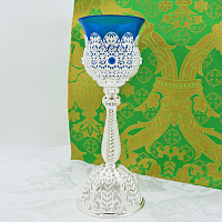 2.7.0943л Лампада латунная с синими камнями в серебрении