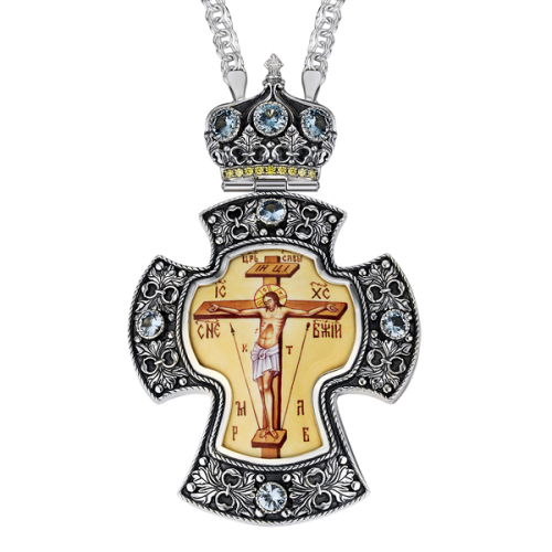 2.10.0101л-2/1л Крест наперсный латунный со вставками и цепью 2.10.0101л-2/1л Крест наперсный латунный со вставками и цепью