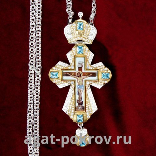 2.10.0356лф-2/1лп Крест латунный с фраг. позолотой, деколем и цепью