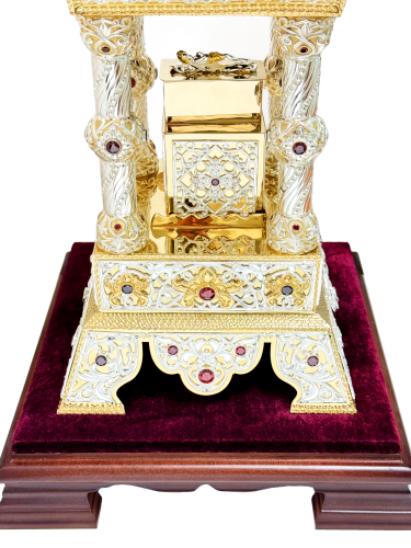 2.7.0669лф-1 Дарохранительница латунная со вставками и фрагментарной позолотой купить фото 4