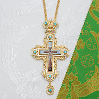2.10.0547лп-2/1лп Крест наперсный латунный с голубыми камнями в позолоте