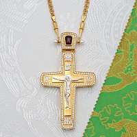 2.10.0540лнп/64лп Наперсный крест латунный со вставками в позолоте и серебрении