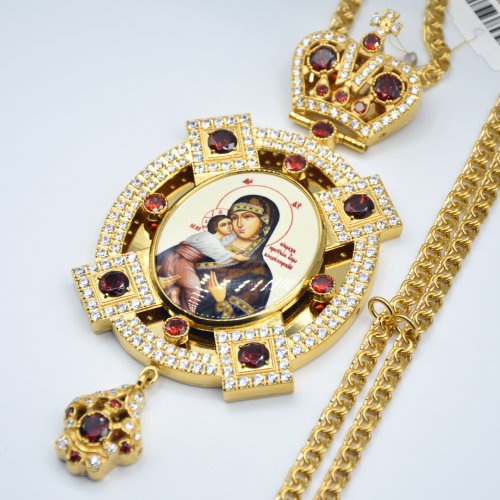 2.7.1205лп-2/1лп Панагия латунная в позолоте и цепью фото 2