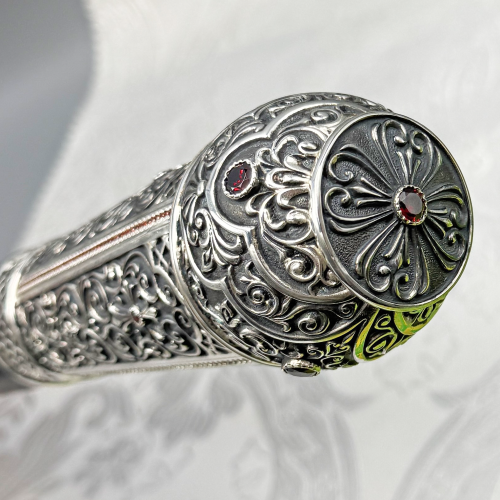 2.7.1559лр Посох латунный с красными камнями в серебрении фото 3 2.7.1559лр Посох латунный с красными камнями в серебрении фото 3