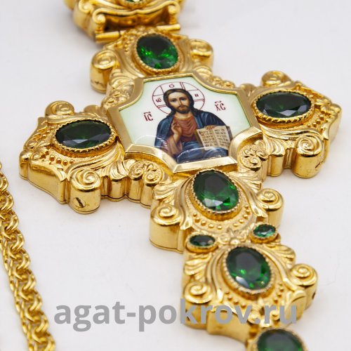 2.10.0387лп-2/1лп Крест латунный в позолоте с деколем и цепью фото 2