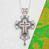 2.10.0354лр-2/1л Крест наперсный латунный с фиолетовыми камнями в серебрении