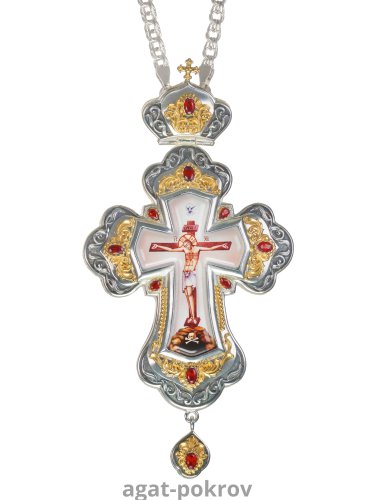 2.10.0390лфр-2/1л Крест латунный с фраг. позолотой, деколем и цепью